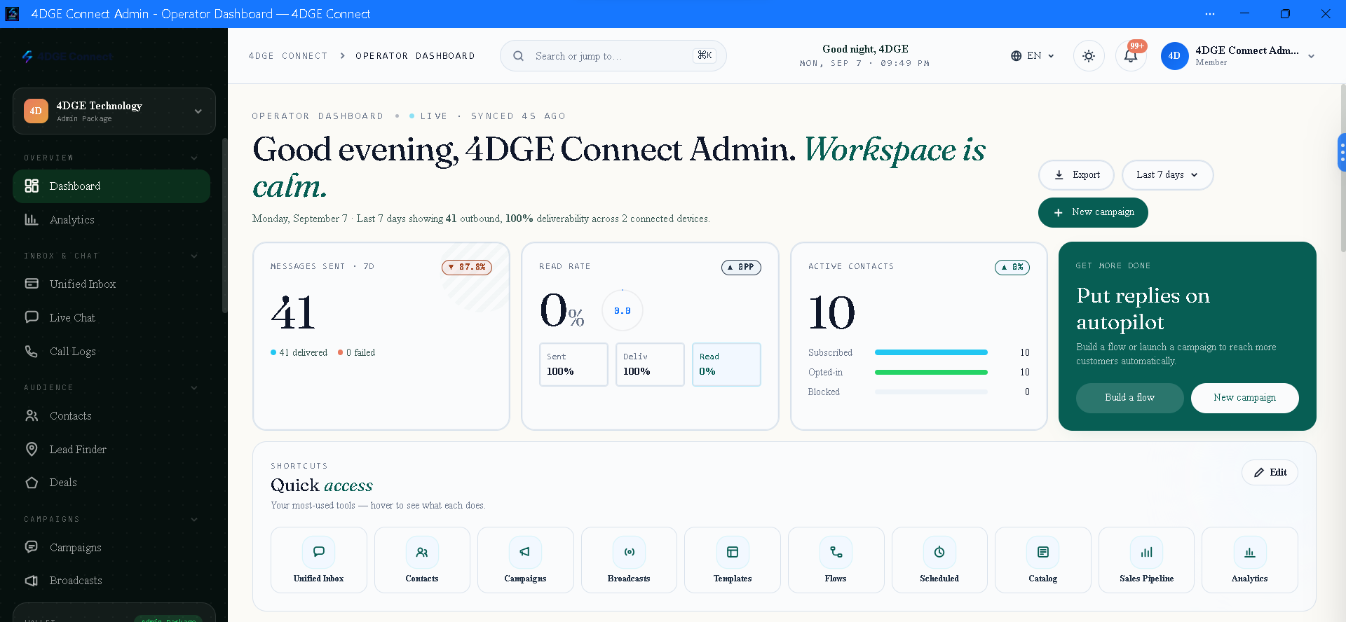 4DGE Connect operational dashboard