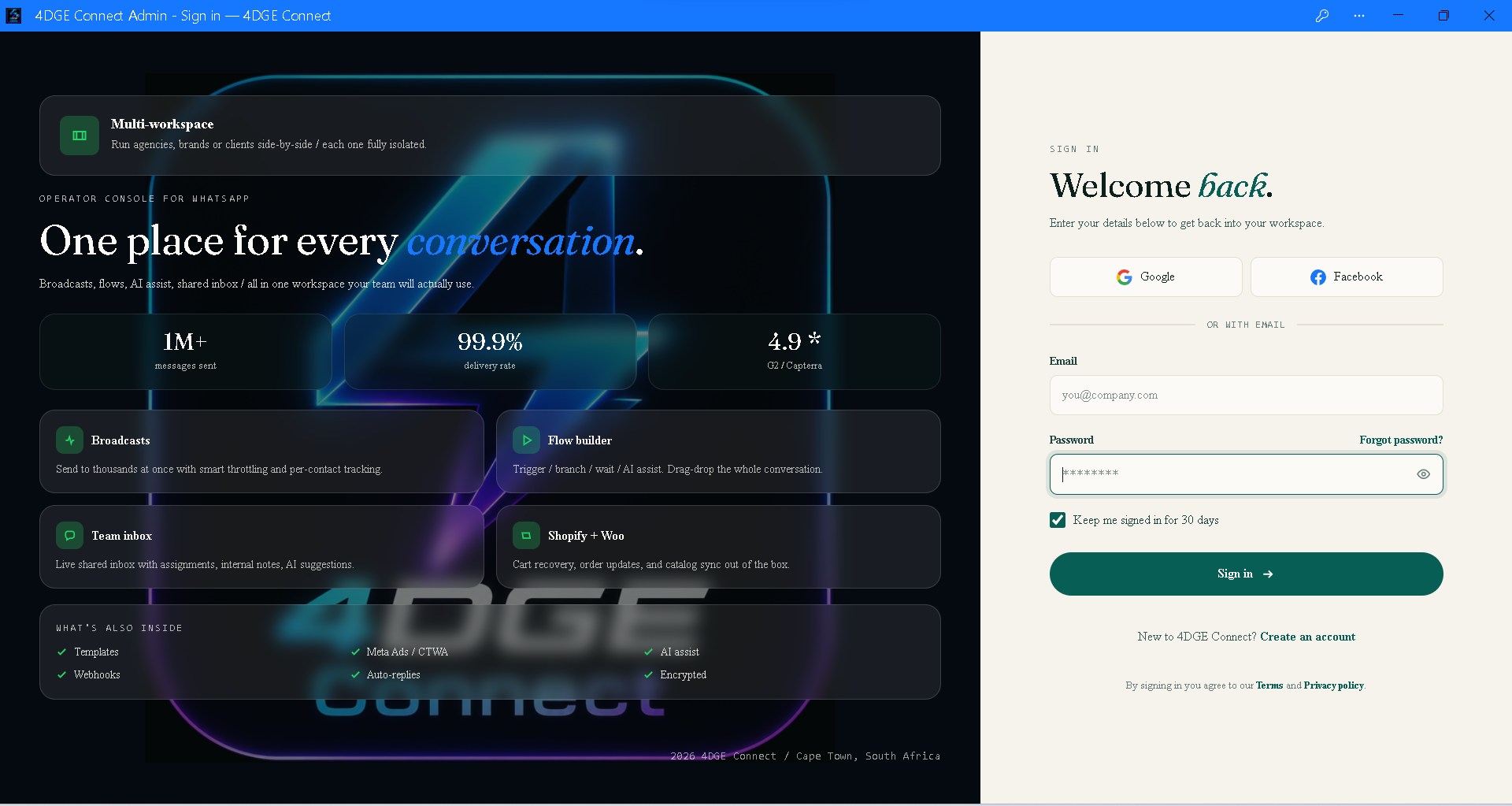 4DGE Connect sign-in experience